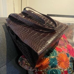 Elegant Brown Crocodile-Embossed Bag